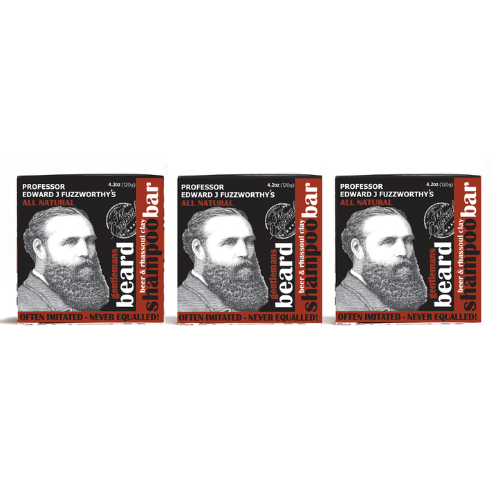 Rhassoul & Beer Beard Shampoo Bar Beard Care Professor Fuzzworthy 3 PACK - Save $4.85! 