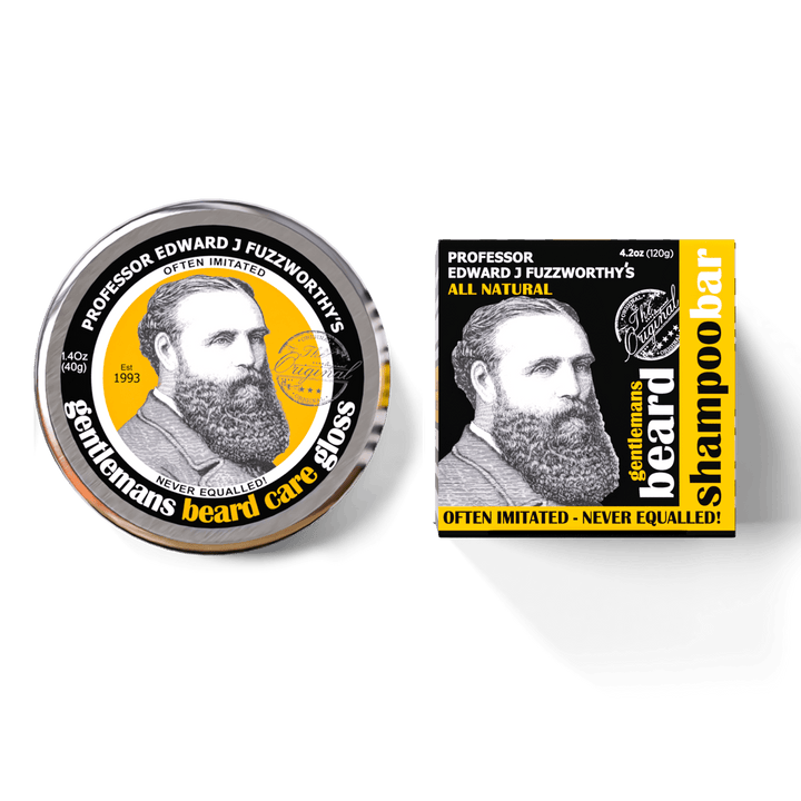 Beard Shampoo Bar & Beard Balm Gloss Pack Beard Care Professor Fuzzworthy Original 