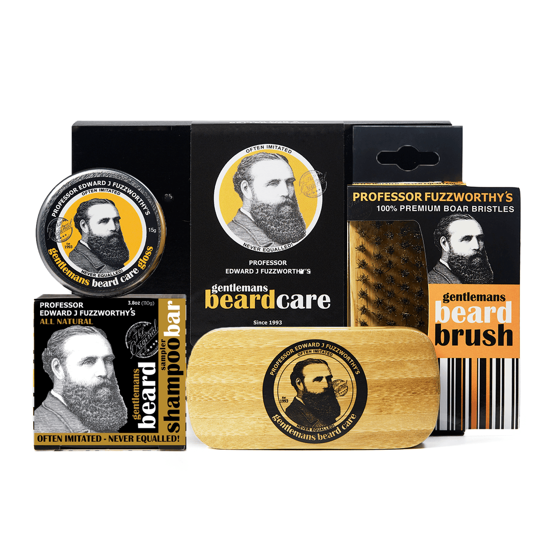 Big Beard Grooming Kit Gift Set - Beard Shampoo Bar, Conditioner Bar, Balm & Brush Beard Care Professor Fuzzworthy Sampler 