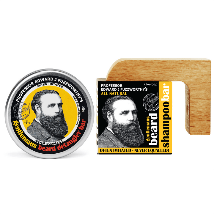 Essentials Beard Kit - Beard Shampoo Bar, Conditioner Bar & Soap Holder Beard Care Professor Fuzzworthy Original 