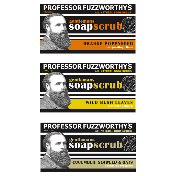 Variety Soap & Scrub 3 Pack Body Care Professor Fuzzworthy Scrubs 