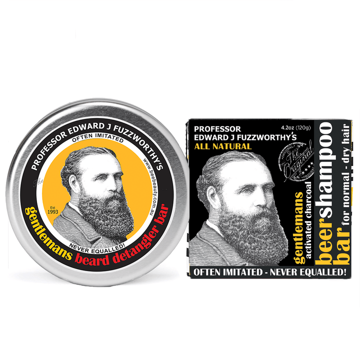 Essentials Beard Kit - Beard Shampoo Bar, Conditioner Bar & Soap Holder Beard Care Professor Fuzzworthy Activated Charcoal 