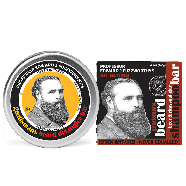 Essentials Beard Kit - Beard Shampoo Bar, Conditioner Bar & Soap Holder Beard Care Professor Fuzzworthy Rhassoul 